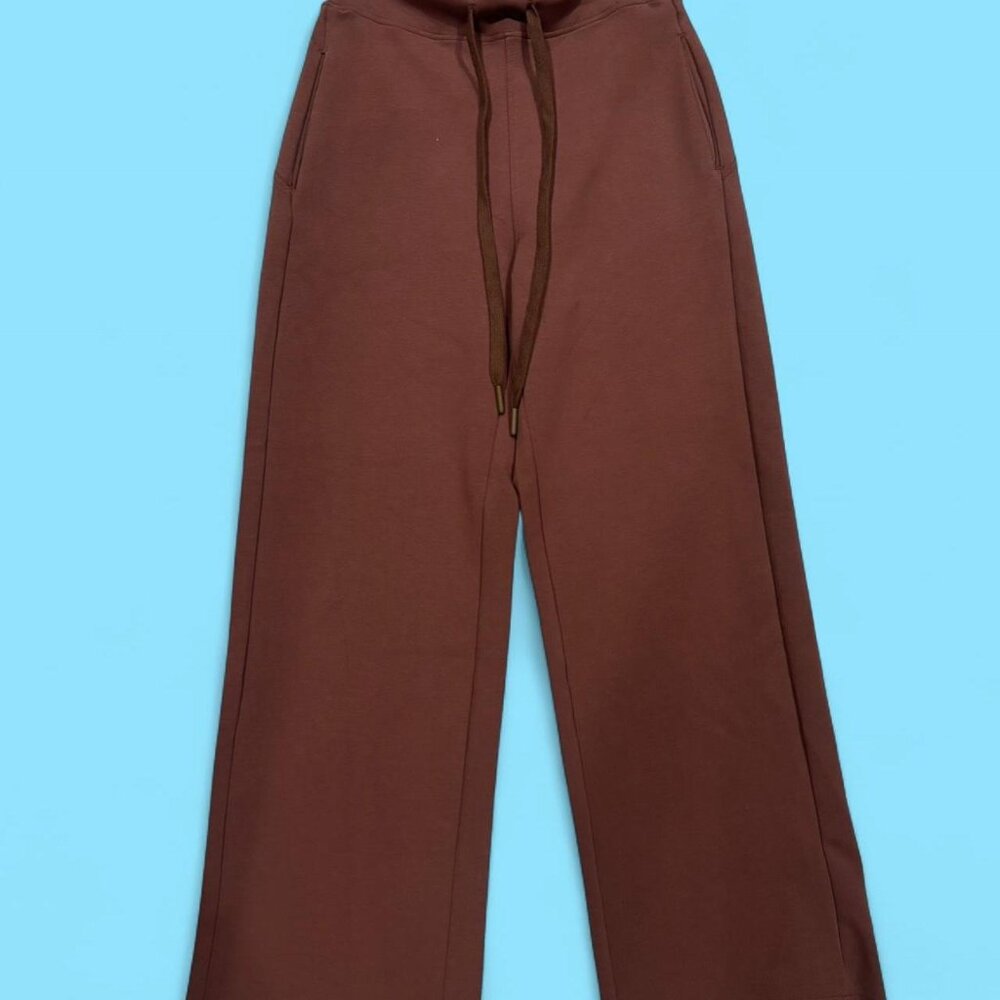 Stretchy brown wide leg sweatpants drawstring and stretchy waistband #lounge